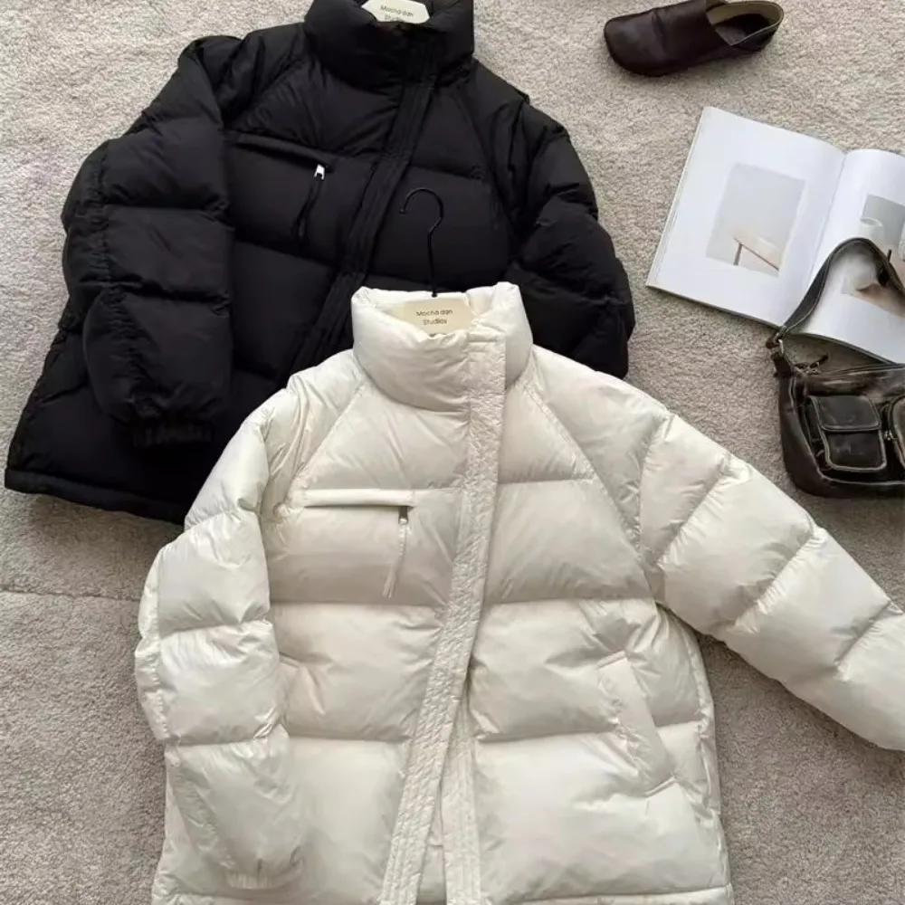 

Down Jacket Women 2025 New Winter Autumn Street Fashion Lady Cold Puffer Jacket Stanted Zipper Versatile Duck Down Coat