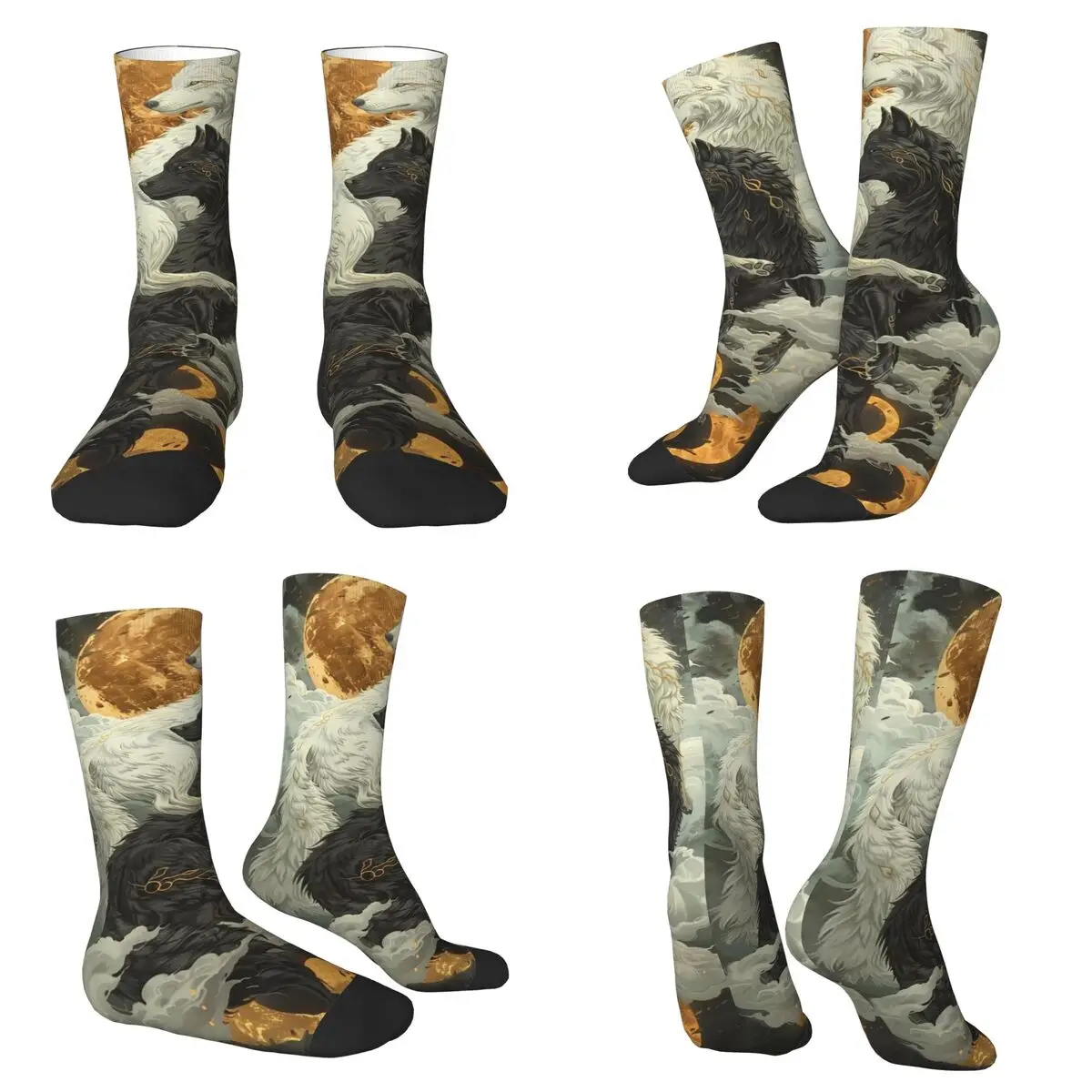 

Mysterious Black And White Wolf Socks Harajuku Sweat Absorbing Stockings All Season Long Socks Accessories for Unisex Christmas