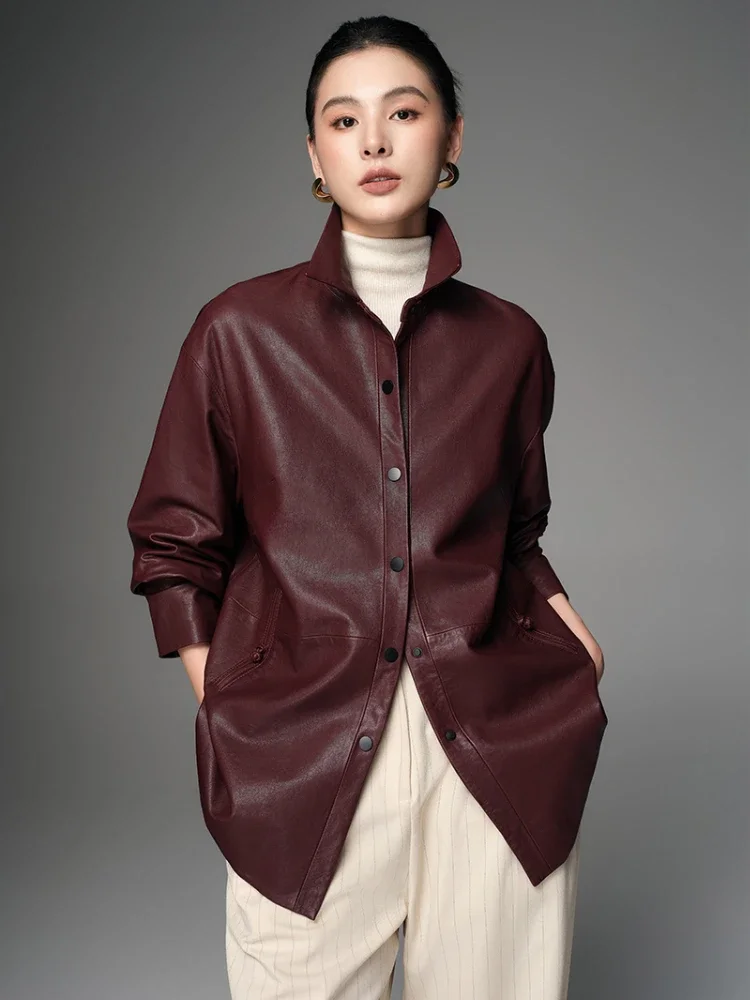 

Mid-length Genuine Leather Shirt Jackets for Women Spring Autumn 2026 New High-end Simple Loose Solid Soft Real Sheepskin Coat
