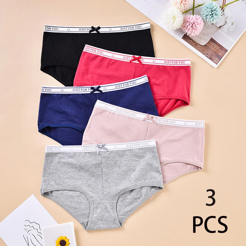 

3PCS Cotton Solid Women Panties Mid-Waist Comfortable Breathable Girls Briefs Simple Sports Underwear Elastic Female's Lingerie