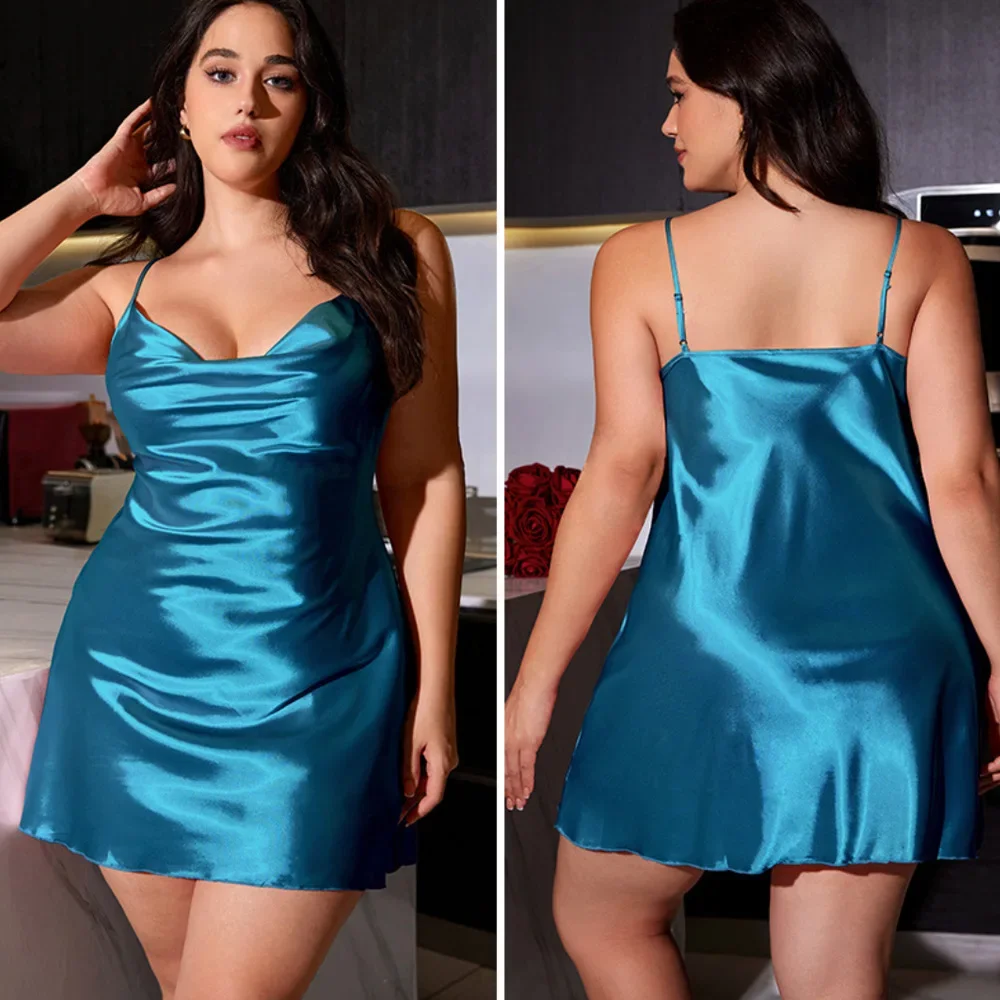 

Ночная рубашка большого размера, женская сорочка, одежда для сна, сексуальная ночная рубашка на подтяжках, интимное белье, новая летняя атласная домашняя одежда