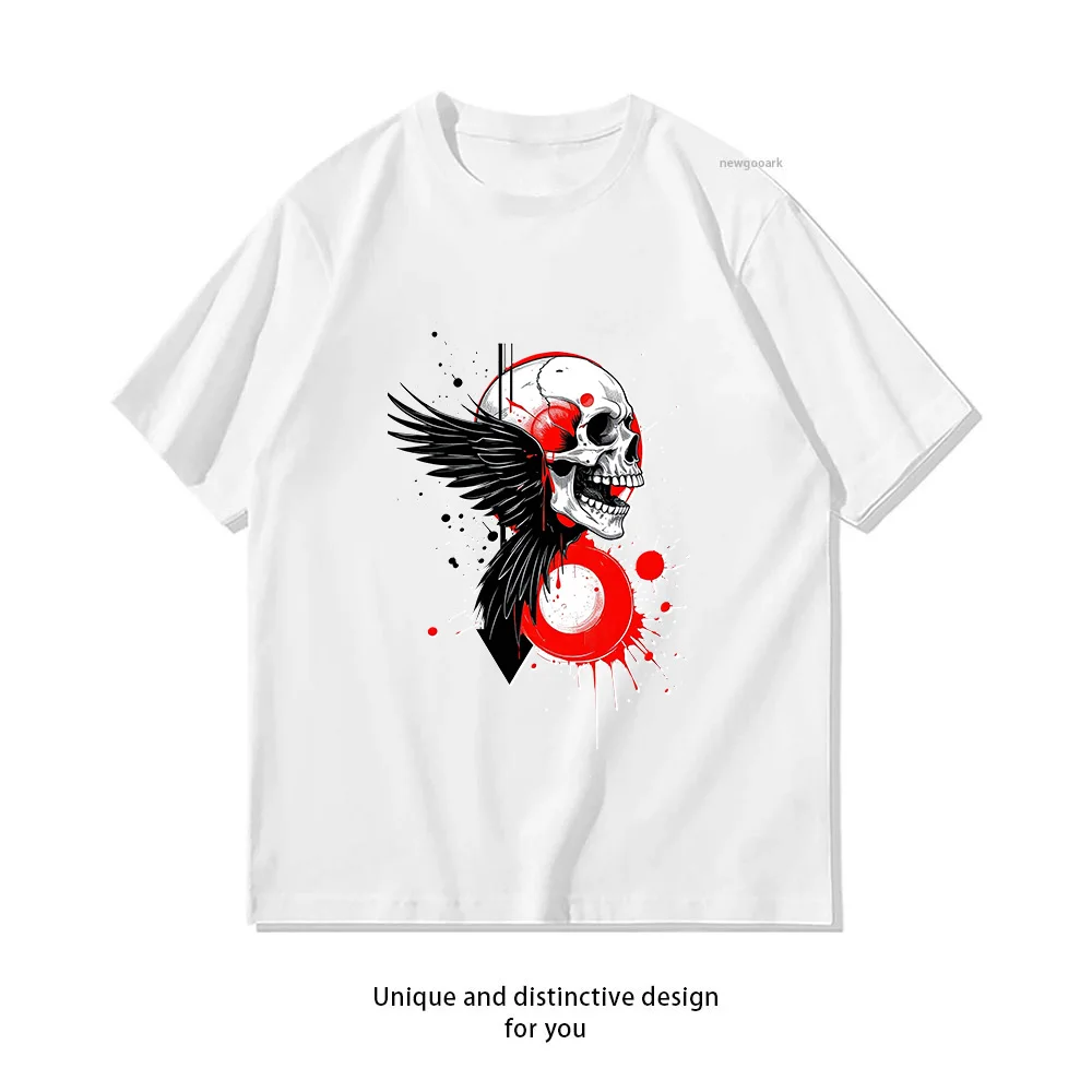 Skull Wings Blood Splatter Design T-Shirt Print  Casual Cotton Short Sleeve Tee for Men Women