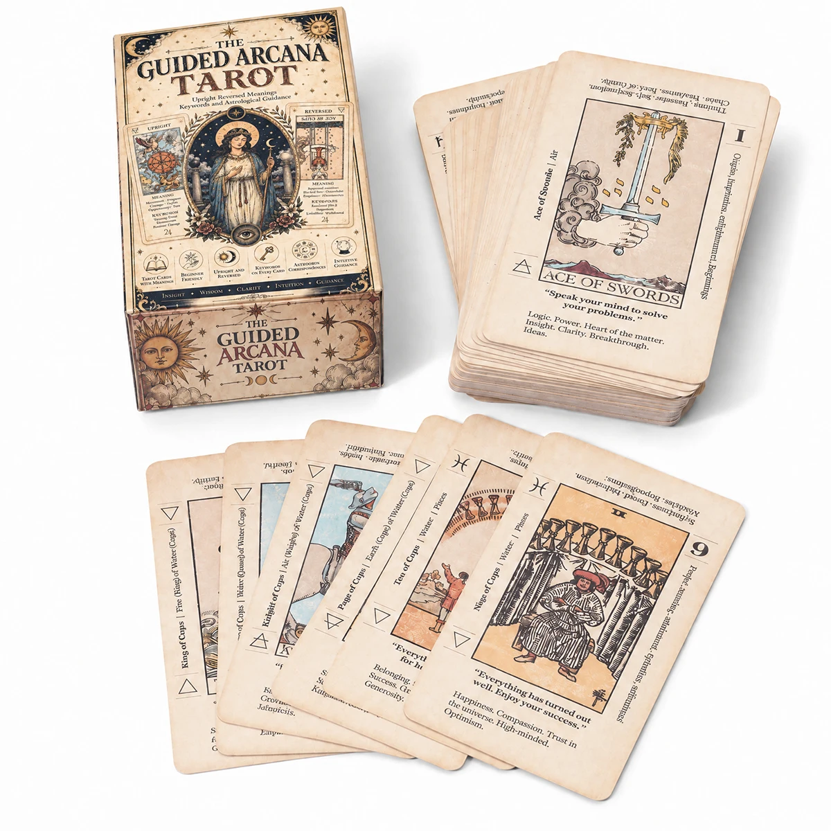 The Guided Arcana Tarot with Meanings Upright and Reversed Keywords Astrological Correspondences Beginner Friendly Learning Deck