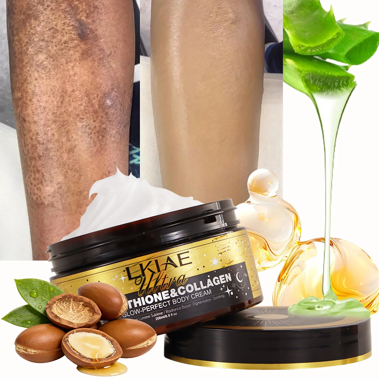 LKIAE Ultra Lightening Body Cream, rozjaśniający, głęboko nawilżający, wygładzający skórę, balsam dla każdego rodzaju skóry, 200ml /6.8 oz