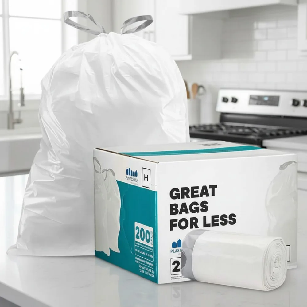 

Custom Fit Drawstring Trash Bags 8-9 Gallon Tear-Resistant Heavy-Duty Waste Disposal 200 Count