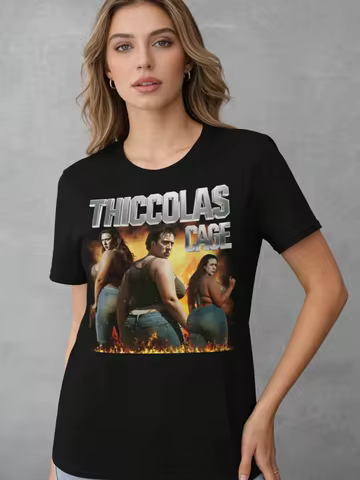 Thiccolas Cage Funny Meme Shirt,Unhinged Inappropriate Movie Lover Tshirt,Absurd Crazy Cringe Shirt
