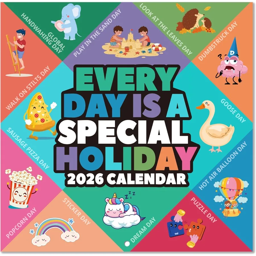 

2026 Wall Calendar - 2026 Calendar Every Day's a Holiday 2026 Calendar 12" x 24" Large Grid Opened 12" x 12"(Closed) Jan 2026 -