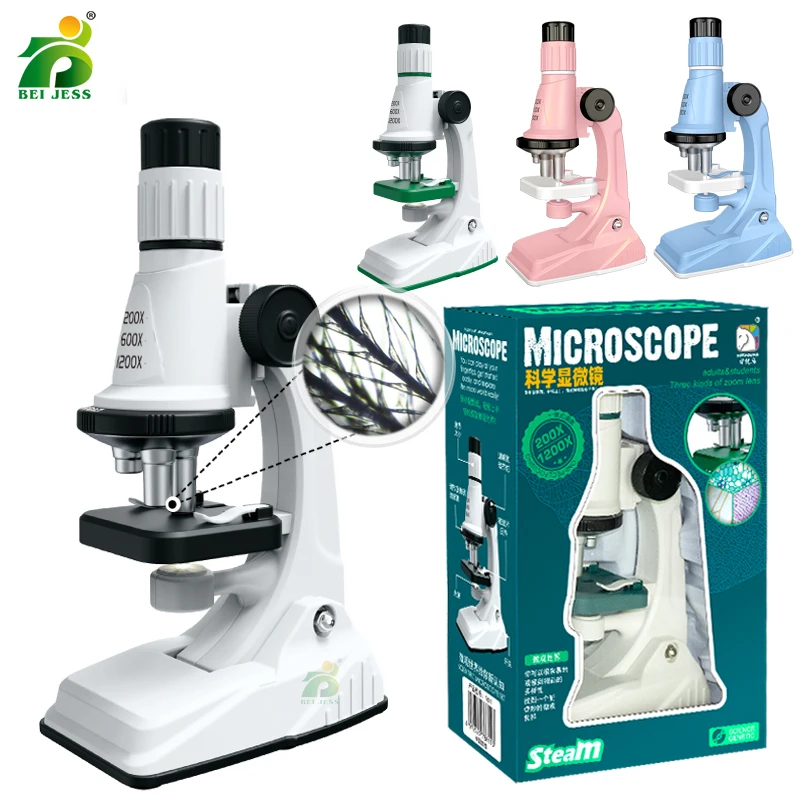 Children Science Biological 200x 600x 1200x Pocket Microscope Set Lab With LED Refined Instruments Montessori Education Toy