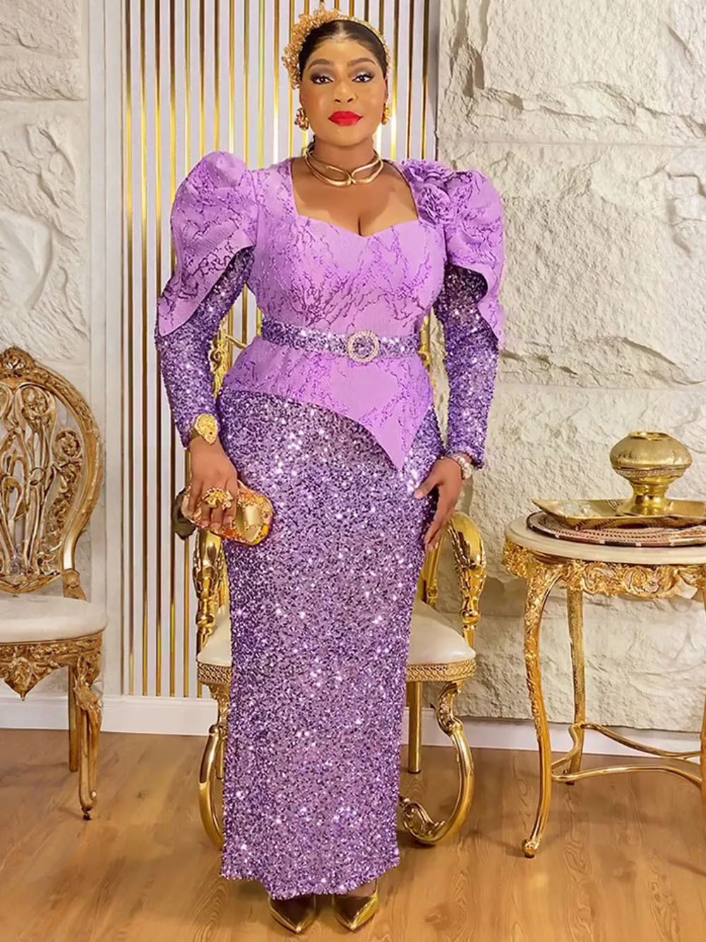 فساتين الترتر الفاخرة للنساء الأفريقية أنقرة Dashiki ملابس الزفاف حفلة سهرة فساتين عيد ميلاد حفلة موسيقية فستان طويل الملابس #1