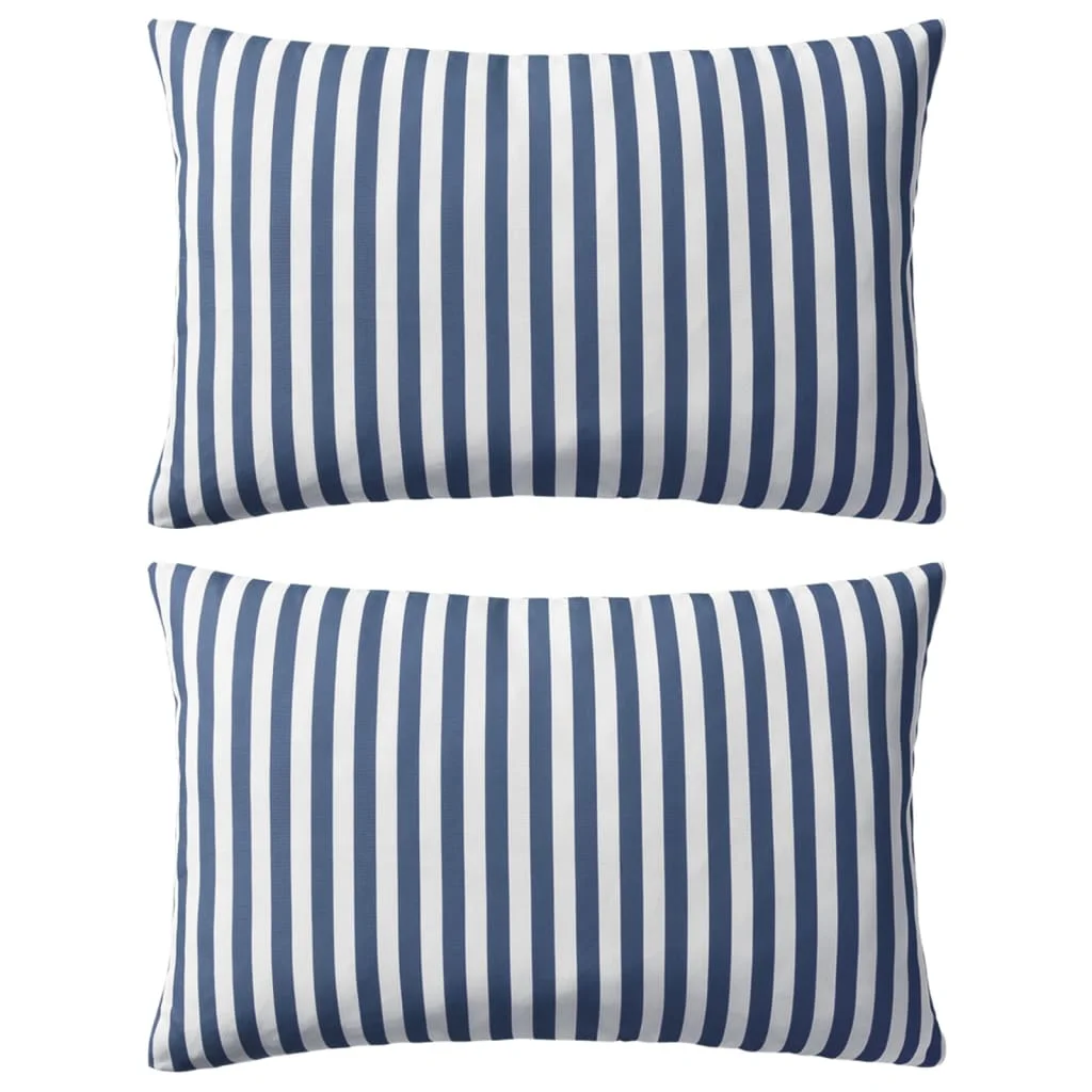 2 PCs Navy Blue Striped Outdoor Cushions 60x40 cm