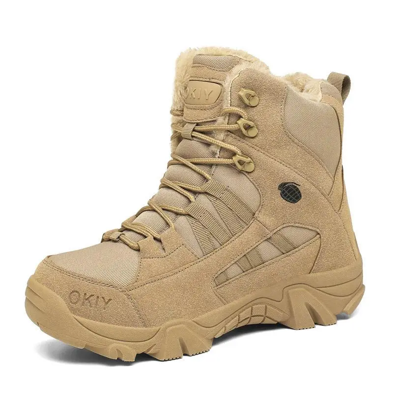 Botas Militares Forradas de Forro Polar, Zapatos de Senderismo, Botas de Entrenamiento Transpirables de Media Caña para Hombre, Zapatos de Montañismo para Invierno