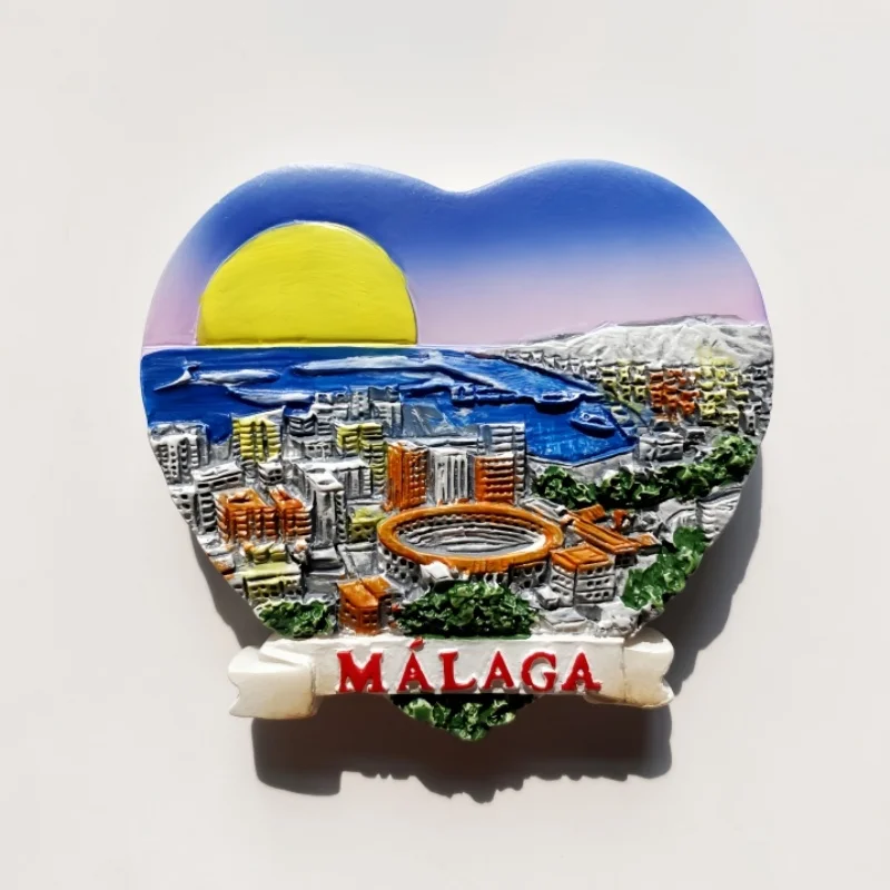 España, Andalucía, Malaga, souvenirs turísticos, monumentos creativos, antiguo teatro romano, pegatinas magnéticas para frigorífico