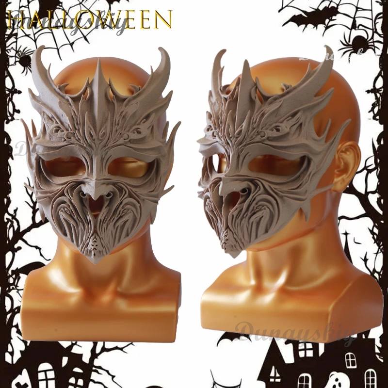BHalloween شجرة الروح تأثيري قناع خشبي شيطان Facepiece أنيمي لعبة الدعامة عيد الميلاد المرحلة زي