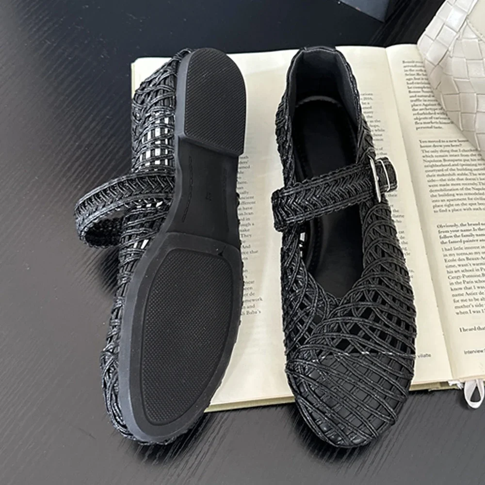 

Aneikeh Designer Cane Round Toe Mesh Women's Flats Ballet Mary Jane Comfortable Casual Spring Ladies Shoes Zapatos De Mujer