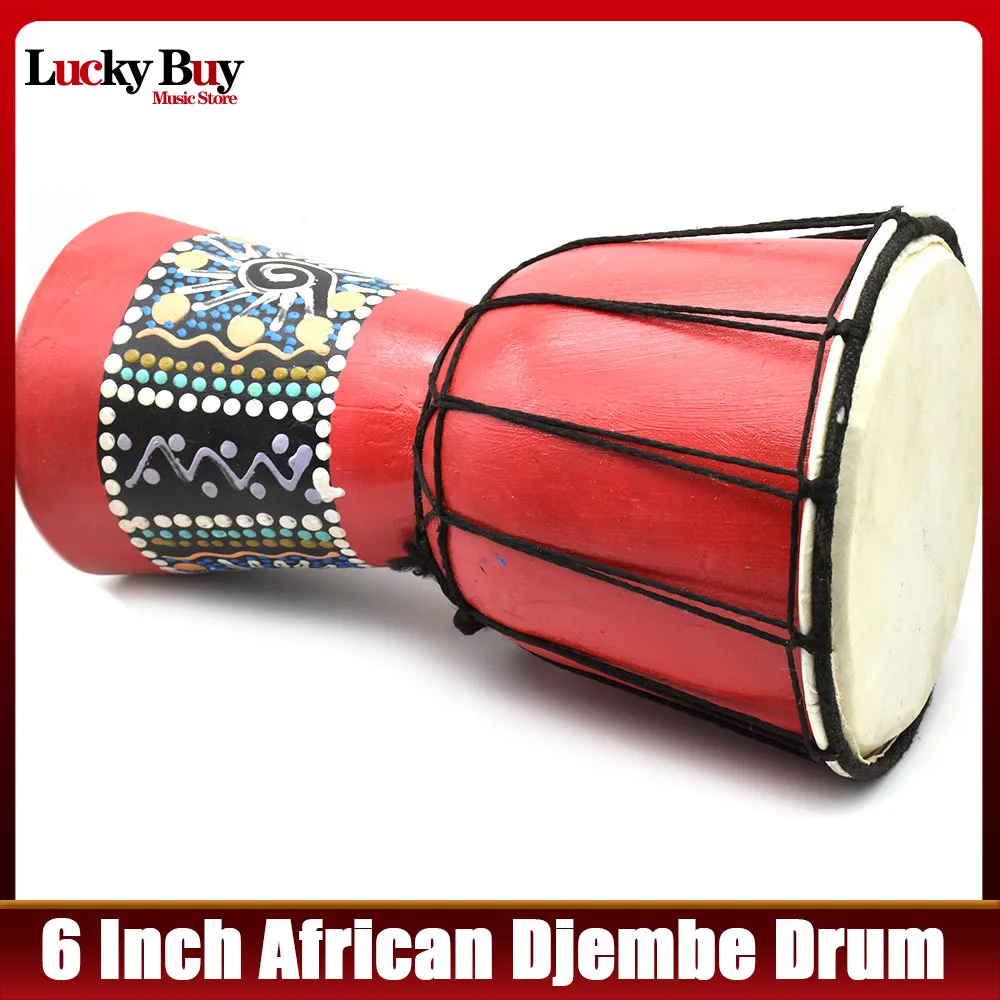 

6 Inch Professional African Djembe Drum Wooden Goat Skin Good Sound Traditional Musical Instrument Makes a Great Sound