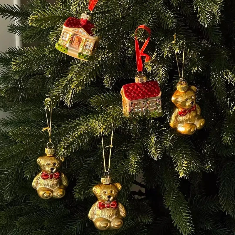 

Christmas Ornaments Glass Painted Bear Pendant Christmas Tree Decoration Pendant