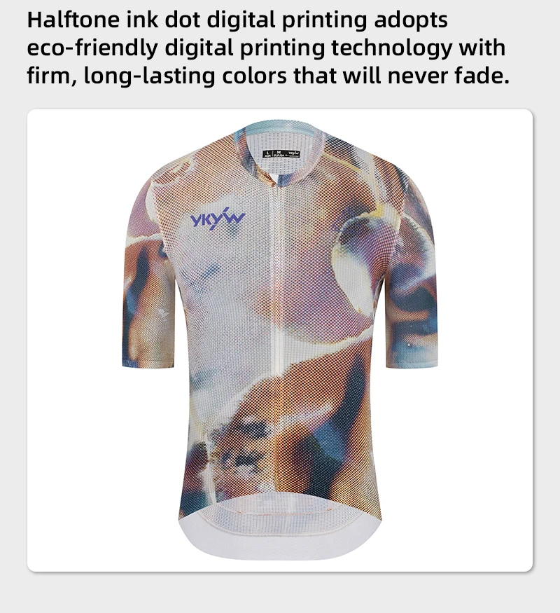 YKYWBIKE Herren Radtrikot Kurzarm Sommer Rennrad Kurzes Shirt Fahrrad-Oberteil MTB Maillot Ciclismo Kleidung Farbverlauf – Detail 9