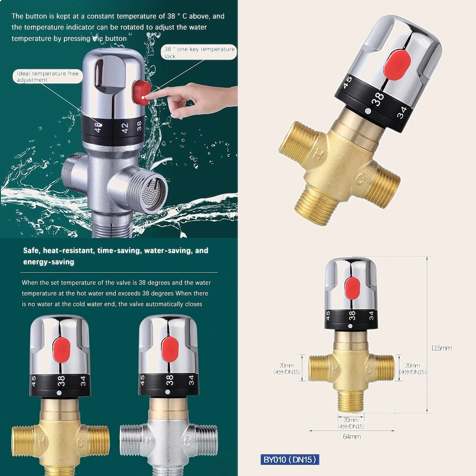 Copper Thermostatic Valve for Solar Water Heater Universal Hot Cold Water Mixing Valve