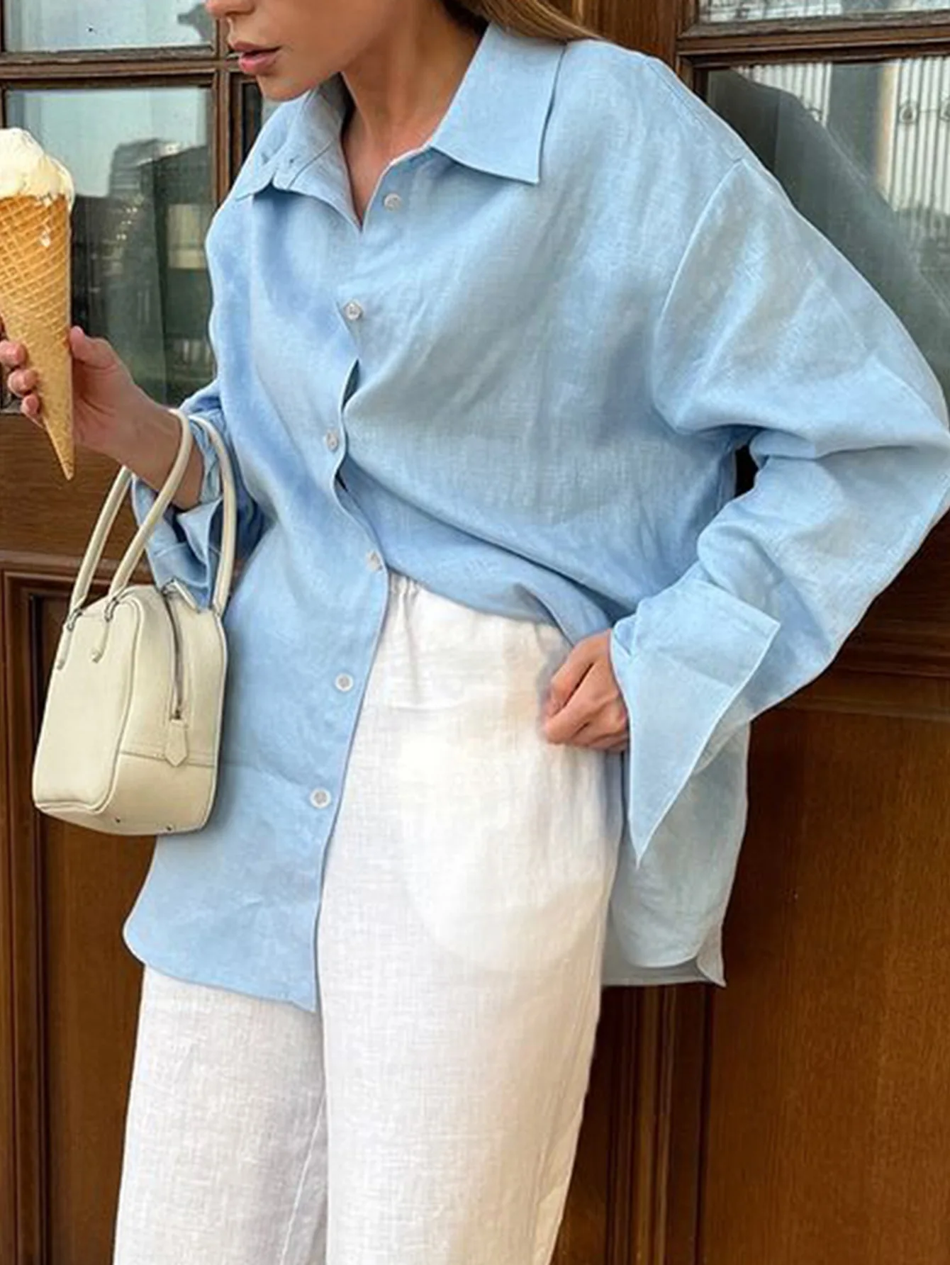 

Solid Simple Long Sleeve Blouse Women Autumn New Turndown Collar Single Breasted Blouses Loose Casual Fashion Shirt Outerwear