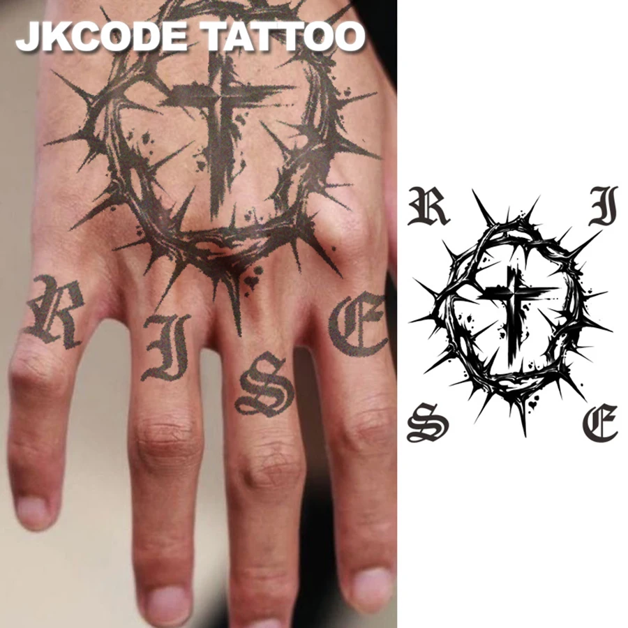 

Herbal Tattoo Sticker“Thorns” Text“Rise”-Forest Thorn-Sketch Style Pattern Tattoo Fashion Men's and Women's Hand Neck Ankle Tattoo Long-Lasting Waterproof 15 Days