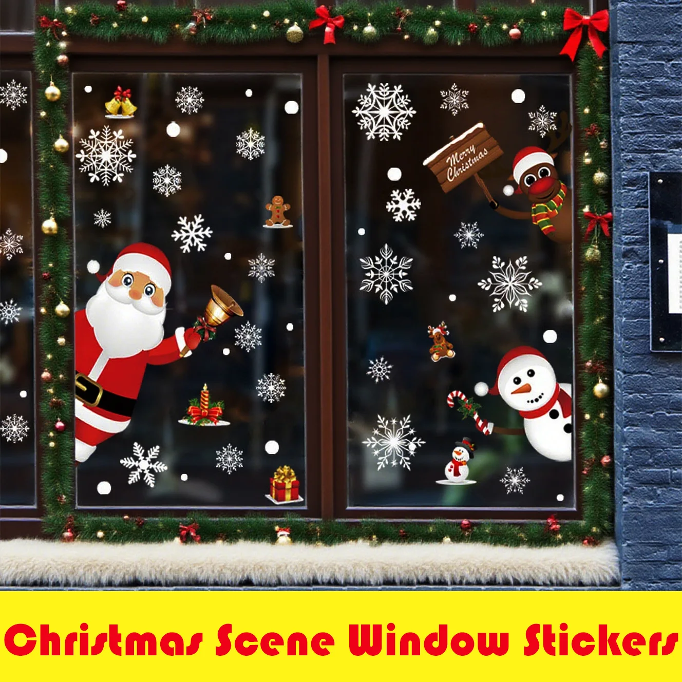 

Christmas scene window stickers raamstickers vinilo adhesive window decals naklejki na okno stickers fenêtre 유리스티커 fenêtre