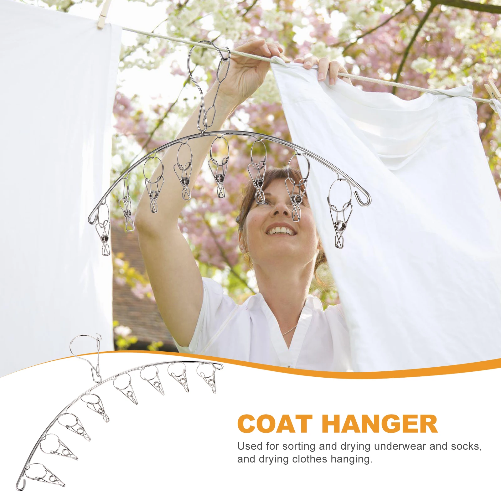 

2 Pcs Multiple Stainless Steel Sock Rack Clothes Hangers Laundry Windproof Socks Holder Travel