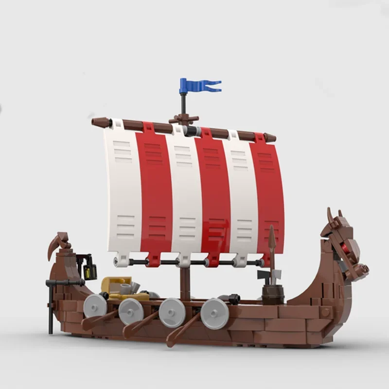 New MOC Street View Model Medieval Village Ship Series Bull Head Ship Modular Children's Building Block Toy Holiday Gift