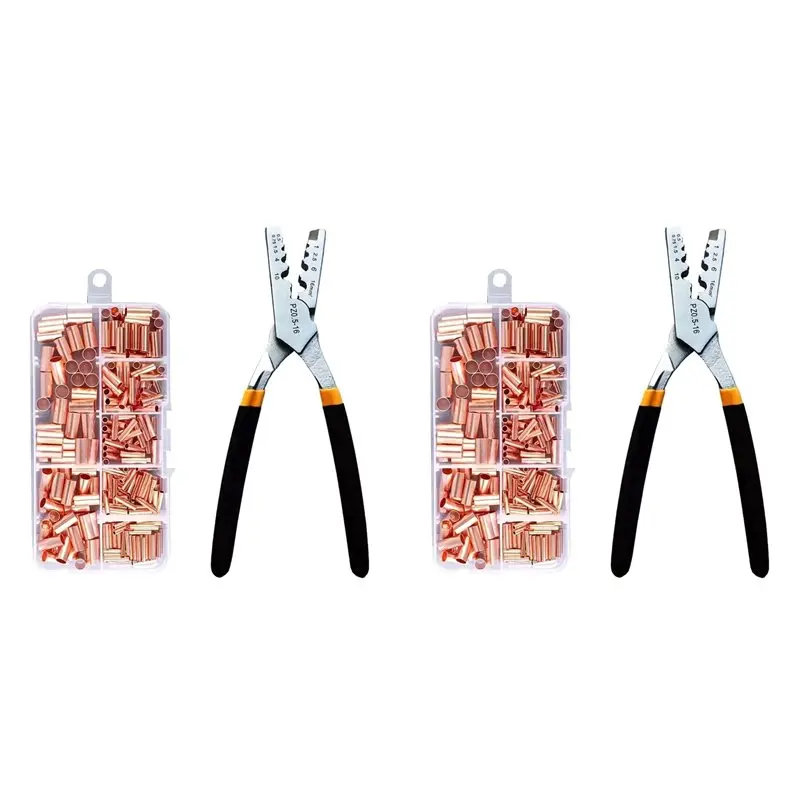 A74U 500Pcs GT Copper Connecting Pipe Wire Joint Small Copper Tube Terminal Cable Lug Bootlace Ferrule Kit W/Crimping Pliers