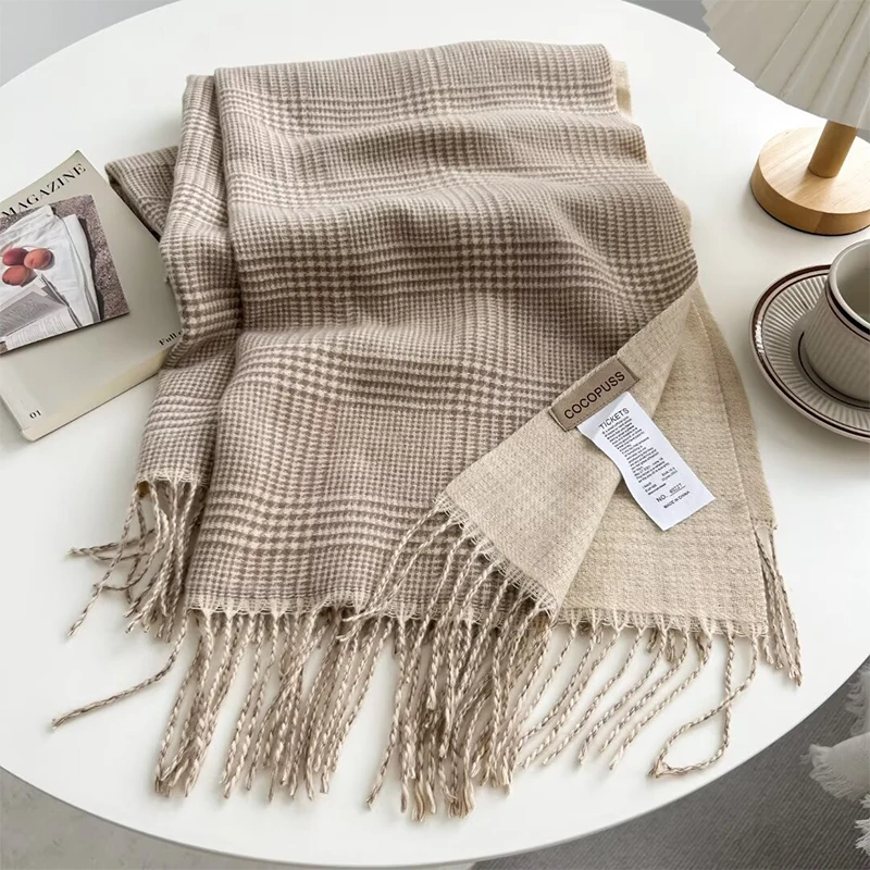 Luxury Plaid Print Cashmere Scarf for Women Pashmina Shawl Winter Wraps 2024 Warm Blanket Poncho Female Echarpe Bufanda