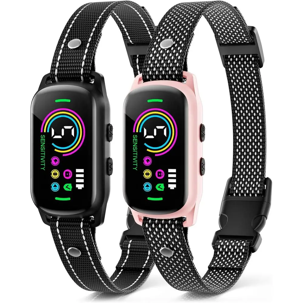 

Набор из 2 ошейников для собак от лая, перезаряжаемые, умные тренировочные ошейники с 5 уровнями чувствительности, устройство против лая для собак (розовый)