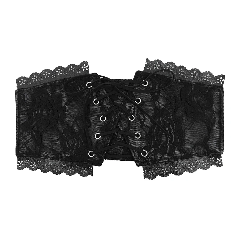 Fashion Lace Waist Belt for Women Wide Elastic Stretch Black Corset Cincher Waist Belt Sexy Waistband Dress Rave Accessories