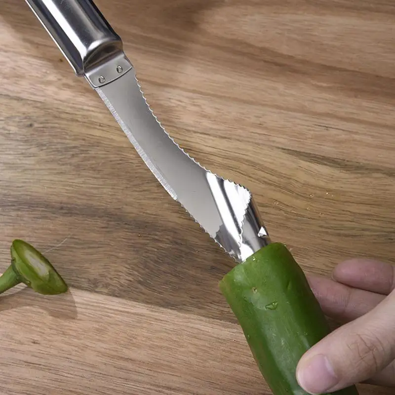 Jalapeno Pepper Corer Stainless Steel Chili Corer Remover Bitter Melons Cucumber Chili Vegetable Fruit Fast Seed Remover