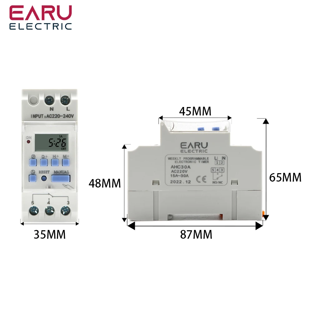 THC15A New type Din Rail 2 wire Weekly 7 Days Programmable Digital TIME SWITCH Relay Timer Control AC 220V 230V 12V 24V 48V 16A