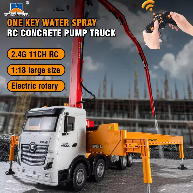 

Huina 1381 RC Cement Pump Truck Car Alloy 1/18 11CH Remote Controlled Construction Spraying Water Engineering Vehicle Toys Xmas