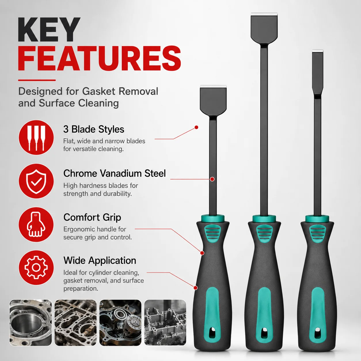 PINMOAP 1/3P Car Motorcycle Cylinder Gasket Scraper Tool For Engines Carbon Removal Cleaning Auto Repair Maintenance Heavy Tools
