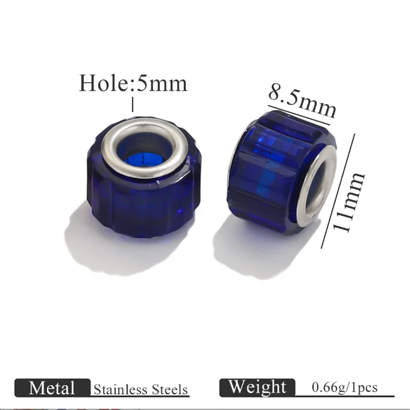 50Pcs/Lot Stainless Steel Resin Big Hole Beads Charm Rhombus Loose Beads for DIY Bracelet Necklace Jewelry Findings Accessories