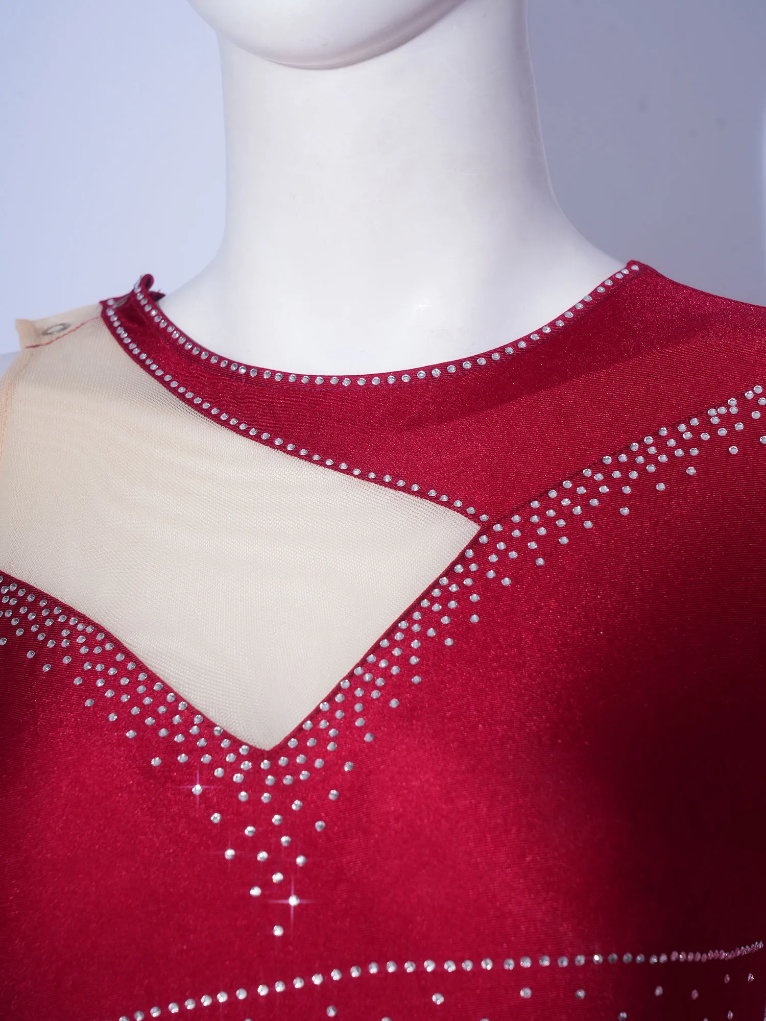 Women Gymnastics Dance Unitard Mesh Patchwork Color Block Asymmetrical Shoulder Full Length Leotard Figure Skating Dance Costume