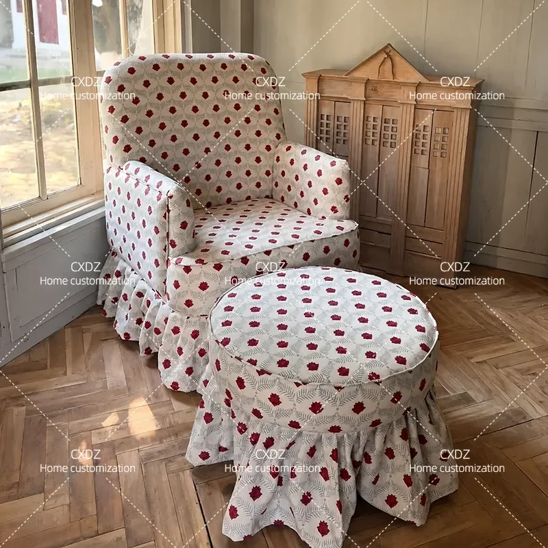 Pastoral Floral Print Fabric Single Chair Leisure Sofa Armchair For Small Apartment Living Room Bedroom