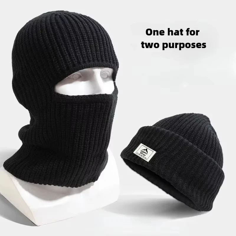 2 in1 Winter Mask Beanies Hats Warm Knitted Balaclava Hats Windproof Solid Full Face Ski Bonnet Tactical Cycling Earmuffs Cap