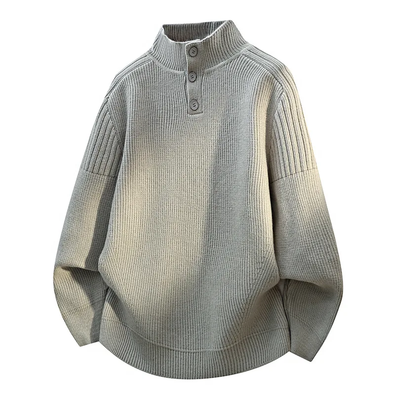 

Мужской вязаный свитер свободного кроя с высоким воротником в американском стиле, осенне-зимний, повседневный, с длинными рукавами, эластичный, фактурный, винтажный