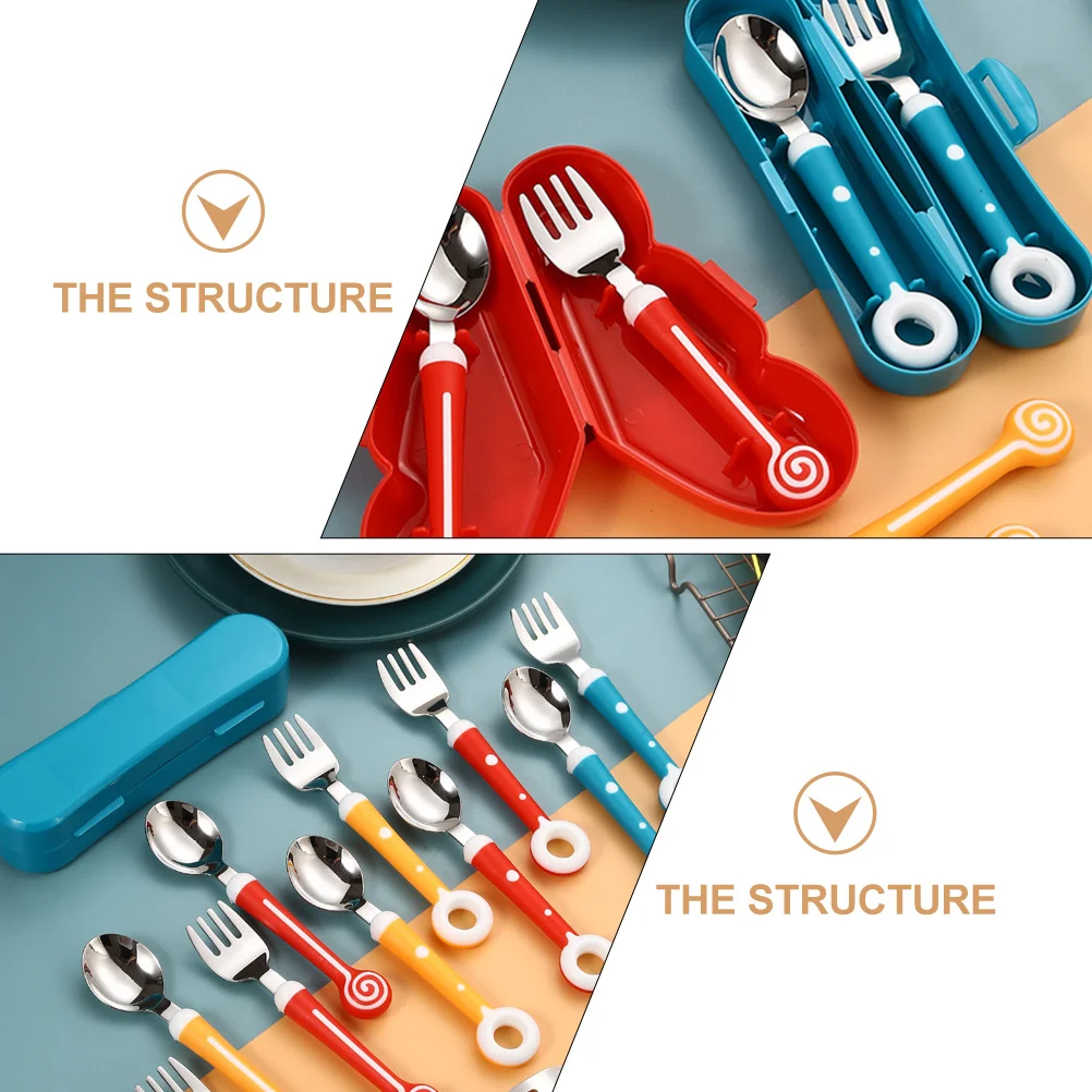 

Children's Spoon Fork Set Silica Gel Stainless Steel Toddler Utensils Kids Learning Tableware Baby Tableware Non Slip H