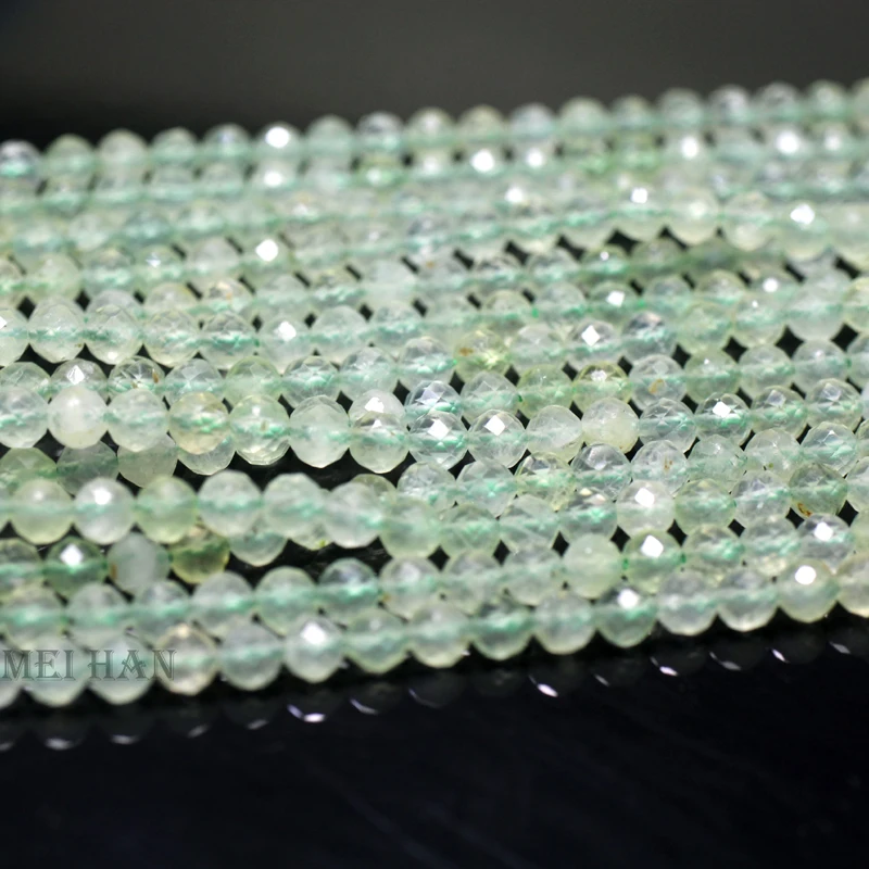 Meihan Free shipping (3 strands/set) 4mm natural prehnite Faceted round loose beads stone for jewelry making design