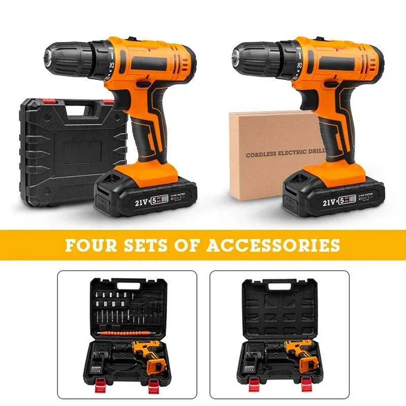 12V/16.8V/21V Cordless Electric Drill Lithium Battery Drill Charging Electric Drill Household Hardware Electric Screwdriver Set