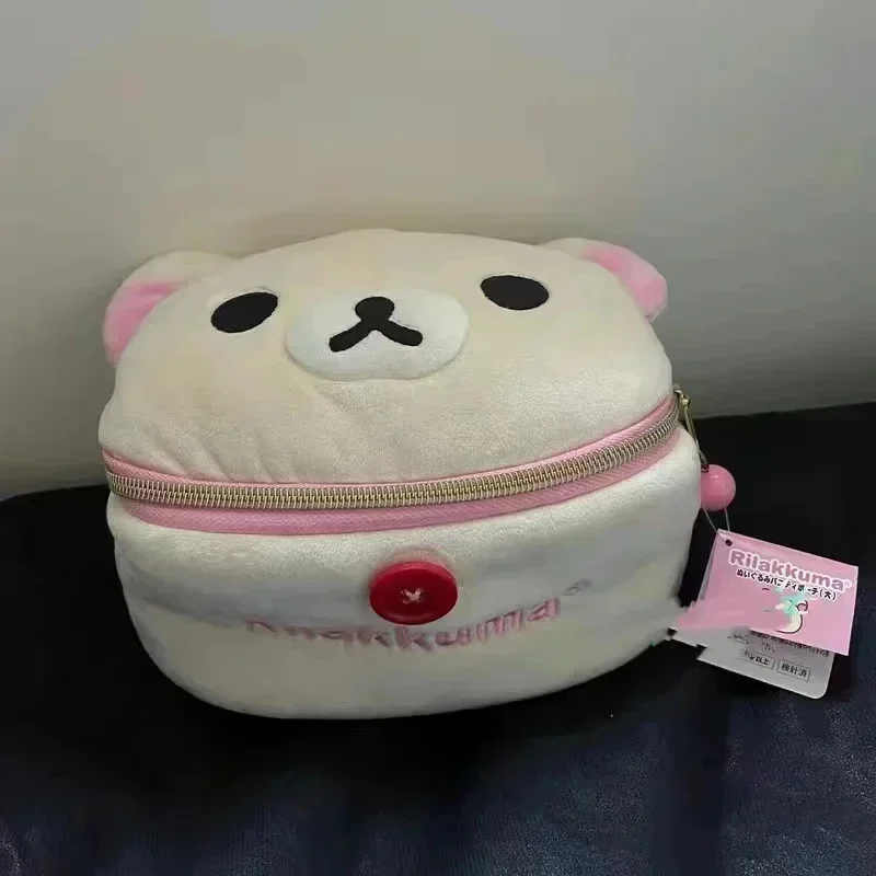 New Kawaii Cute Rilakkuma Wash Bag Plush Oval Three-Dimensional Makeup Bag Portable Storage Bag Cartoon Ins Gift For Girls