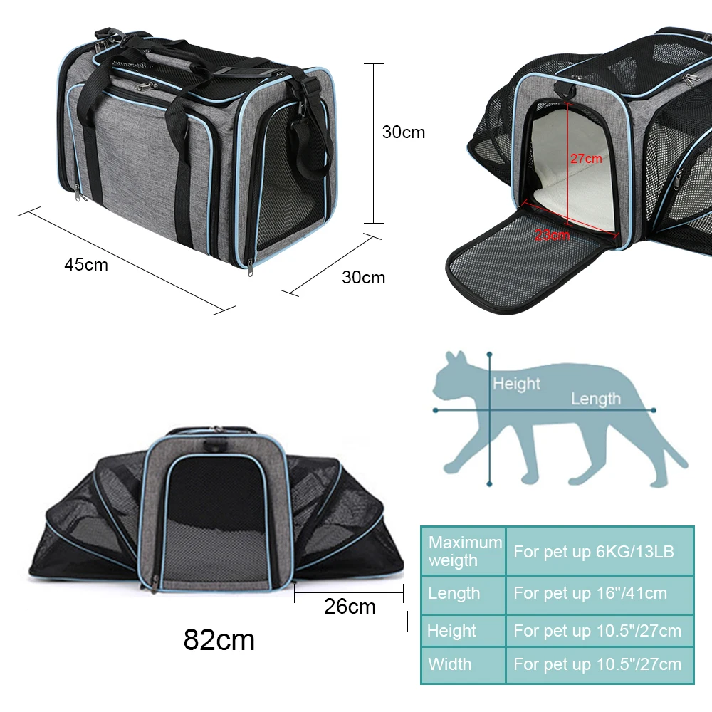 Cat Travel Bag Soft Dog Carrier Dogs Cats Ventilate Transport Bag Portable Pet Carrier Bag Expandable Foldable Pet Supplies