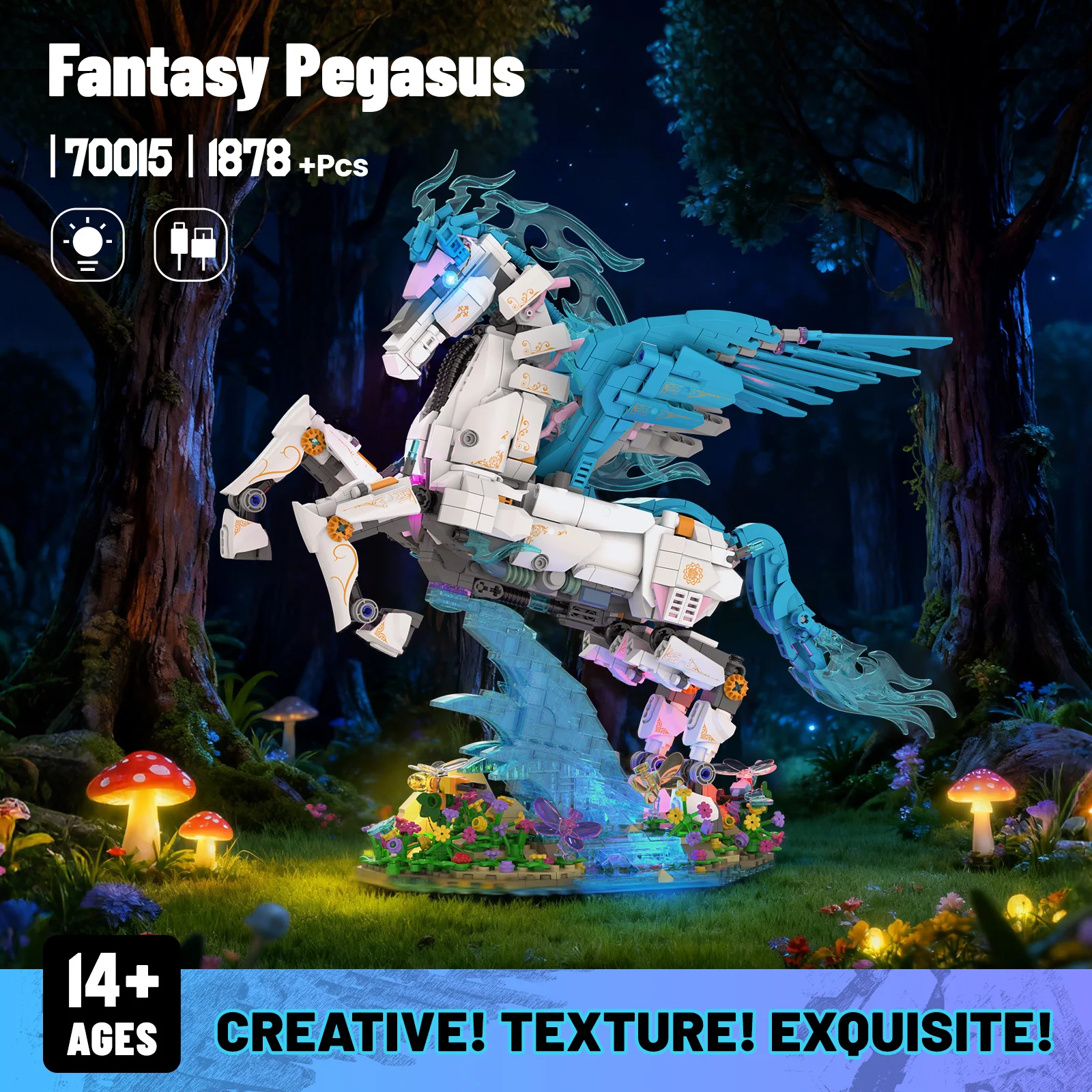 

70015 Light-up Pegasus Building Blocks Set, Animal Model Assembly Toy, Home/Office Decoration, Building Toy, Birthday Gift