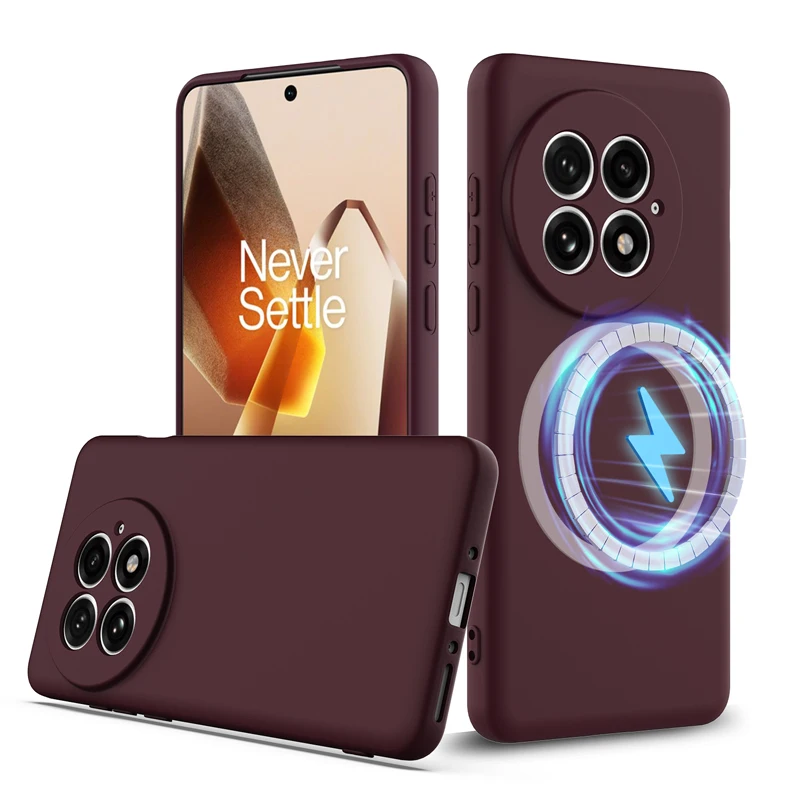 

For OnePlus 13 Case ELVEV Magnetic Soft Premium Silicone with Flocking inside Back Cover with Strap Lanyard