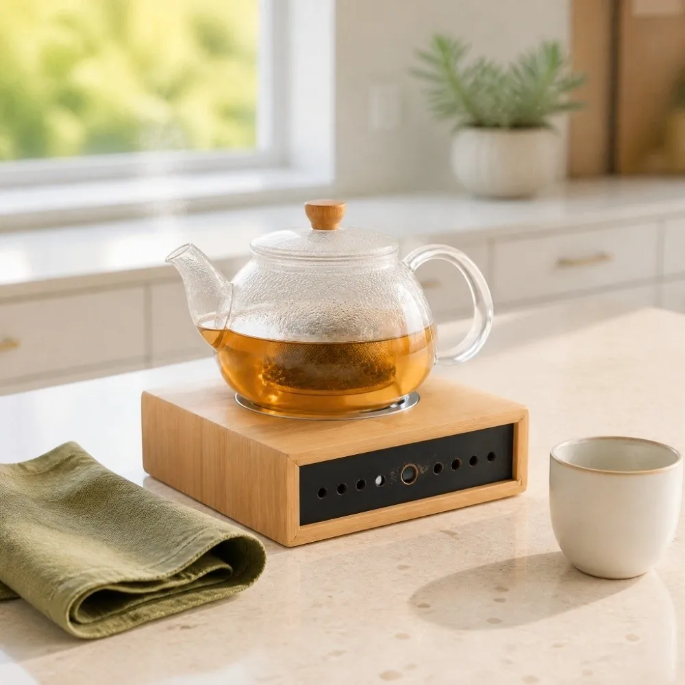 Bamboo Material Teapot Heating Warmer Candle Lit Heat Retention Tea Warmer Base Household Size Teapot Warmer Set Tea Accessory