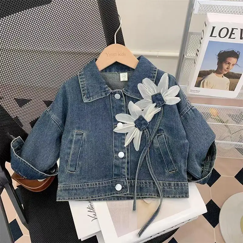 Girls Denim Coats Decoration Fashion Jacket For 2-7 Years Kids Outdoor Windbreaker Kids Spring Autumn Jeans