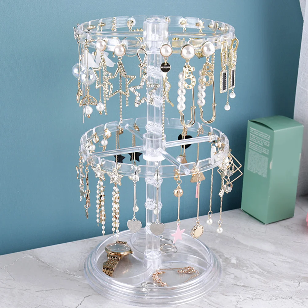 

Desktop Earring Organizer Stand Rotating Jewelry Holder for Earrings Necklaces Bracelets Keys Compact Display Rack Elegant Gift